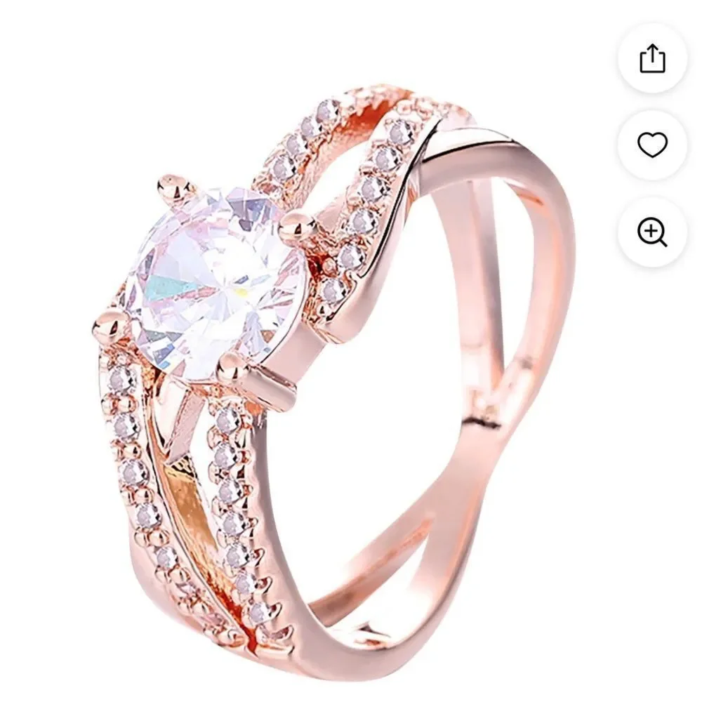 Ring 18K Rose Gold Diamond 5 7 - Picture 2 of 15